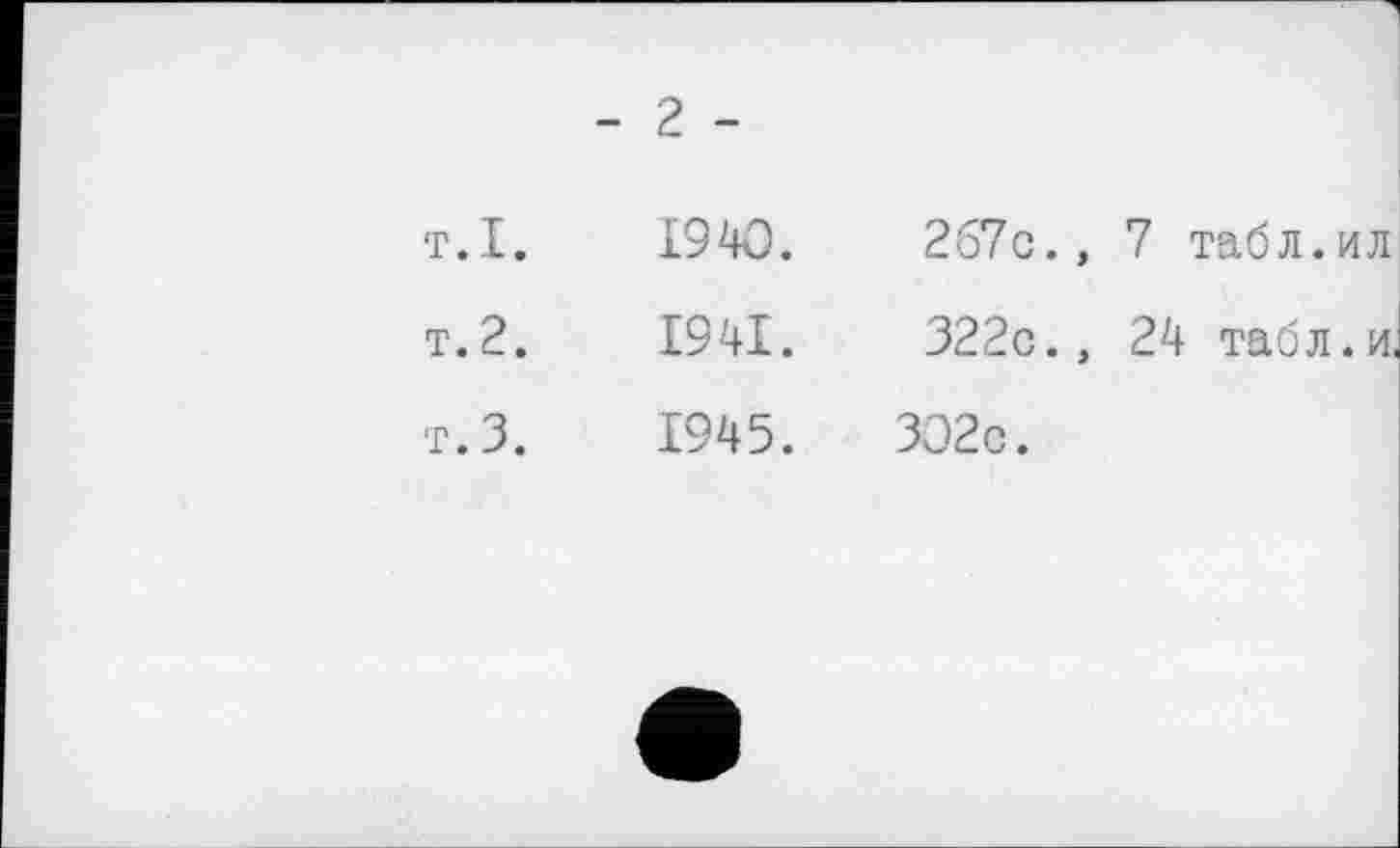 ﻿	- 2 -	
T.I.	1940.	267c., 7 табл.ил
т. 2.	1941.	322c., 24 табл, и,
т. 3.	1945.	302c.